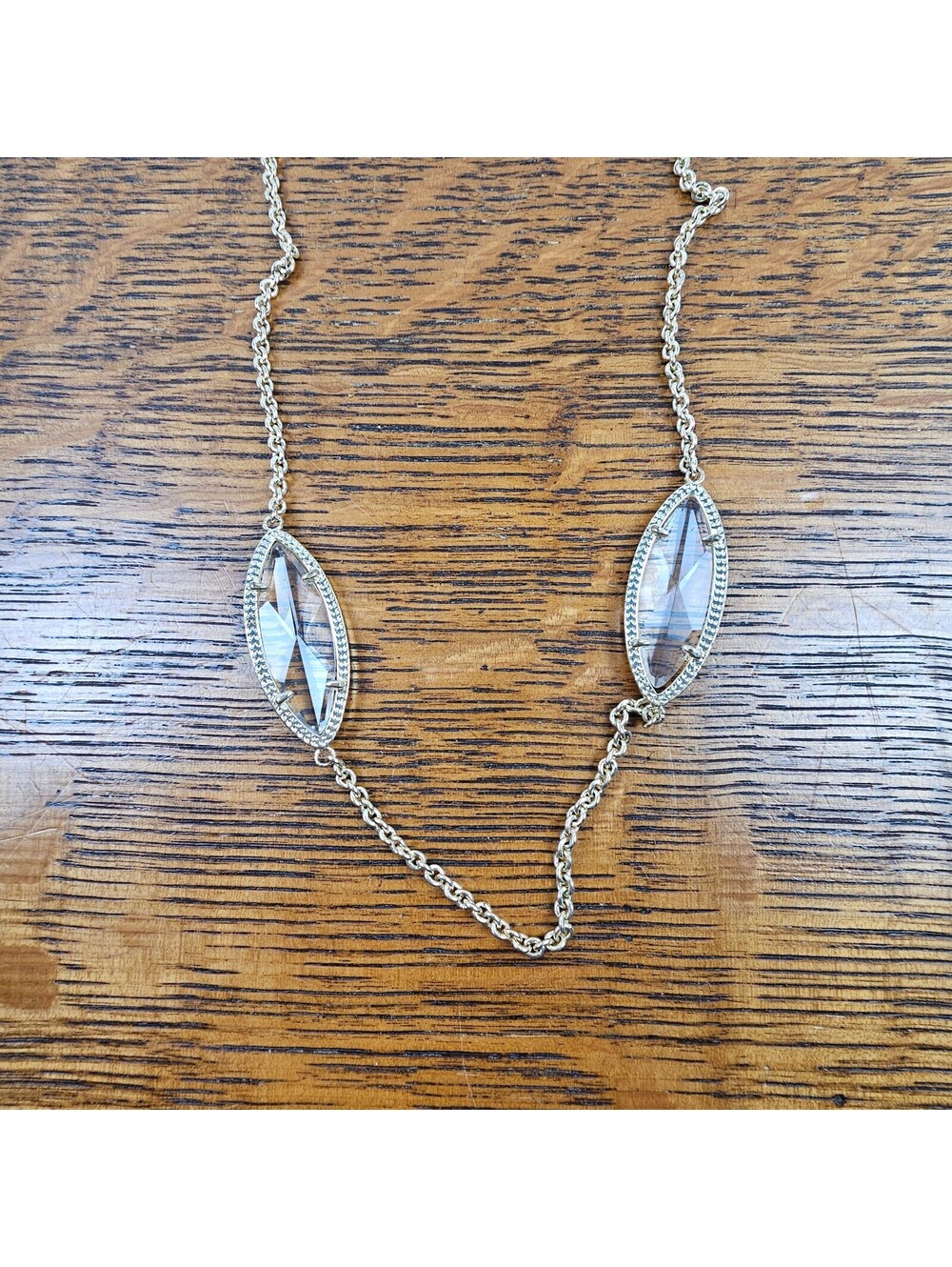 Kendra Scott Elisa Long Clear Crystal Gold Tone Pendant Necklace 38" - Picture 9 of 13